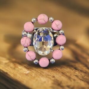 NWT Elegant Pink and Silver Women's Rhinestone Ring